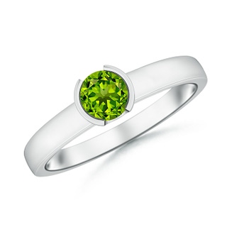 5mm AAAA Semi Bezel-Set Peridot Solitaire Engagement Ring in White Gold