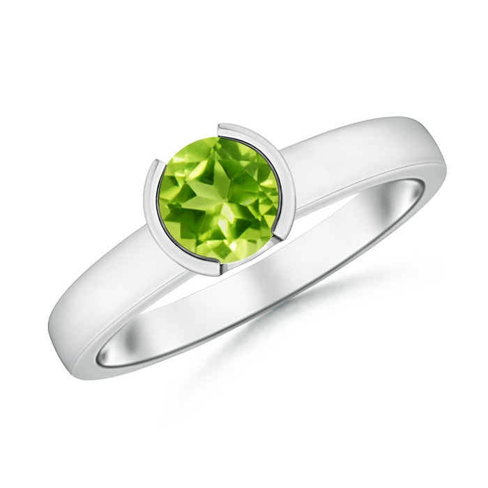 6mm AAA Semi Bezel-Set Peridot Solitaire Engagement Ring in White Gold