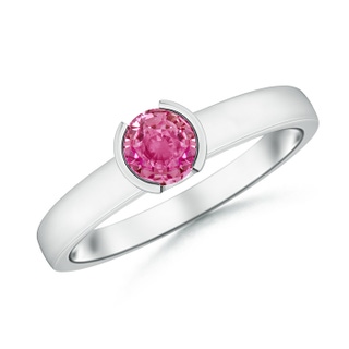 5mm AAA Semi Bezel-Set Pink Sapphire Solitaire Engagement Ring in White Gold