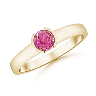 5mm AAA Semi Bezel-Set Pink Sapphire Solitaire Engagement Ring in Yellow Gold