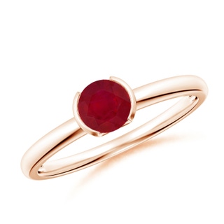 5mm AA Semi Bezel-Set Ruby Solitaire Engagement Ring in Rose Gold