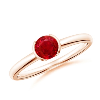 5mm AAA Semi Bezel-Set Ruby Solitaire Engagement Ring in Rose Gold