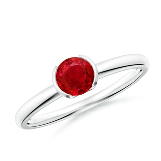 5mm AAA Semi Bezel-Set Ruby Solitaire Engagement Ring in White Gold