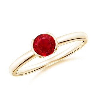 5mm AAA Semi Bezel-Set Ruby Solitaire Engagement Ring in Yellow Gold