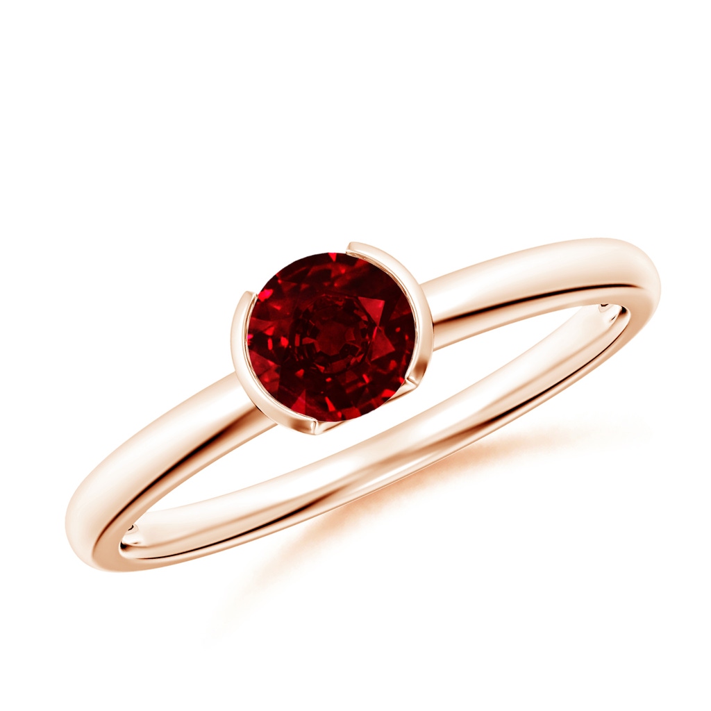 5mm AAAA Semi Bezel-Set Ruby Solitaire Engagement Ring in Rose Gold