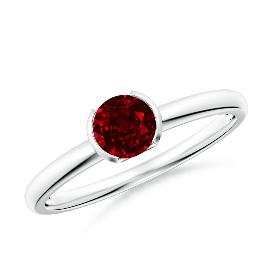 5mm AAAA Semi Bezel-Set Ruby Solitaire Engagement Ring in White Gold