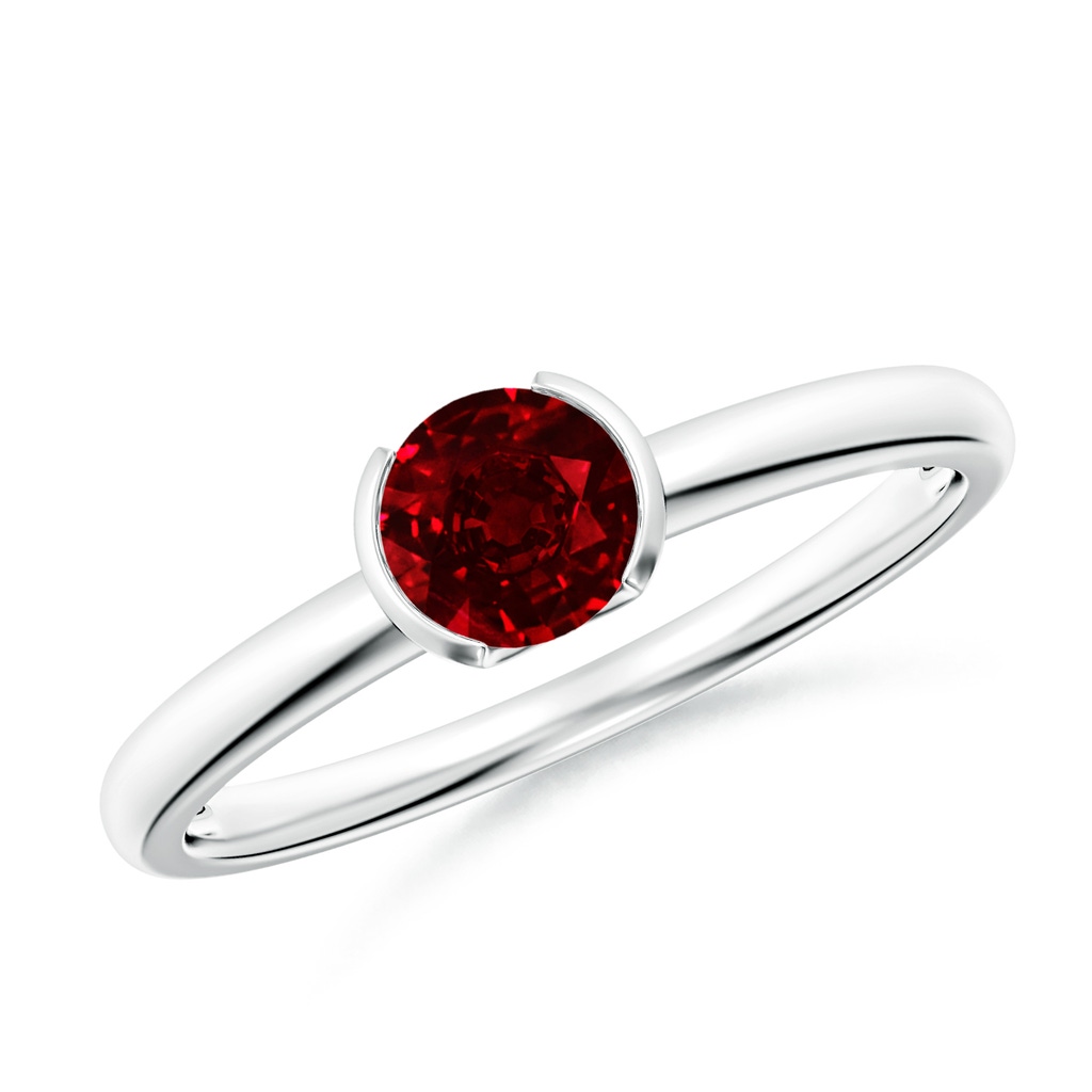 5mm Lab-Grown Semi Bezel-Set Ruby Solitaire Engagement Ring in White Gold