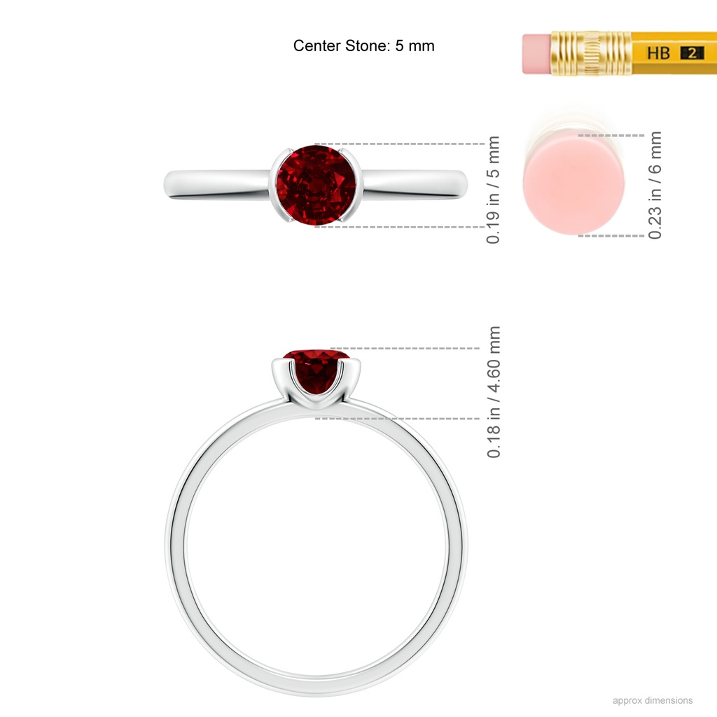 5mm AAAA Semi Bezel-Set Ruby Solitaire Engagement Ring in White Gold Ruler