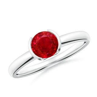 6mm AAA Semi Bezel-Set Ruby Solitaire Engagement Ring in P950 Platinum