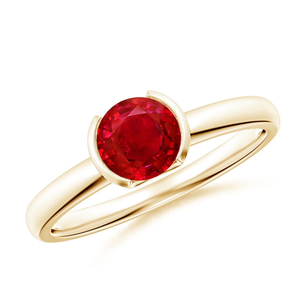 6mm AAA Semi Bezel-Set Ruby Solitaire Engagement Ring in Yellow Gold