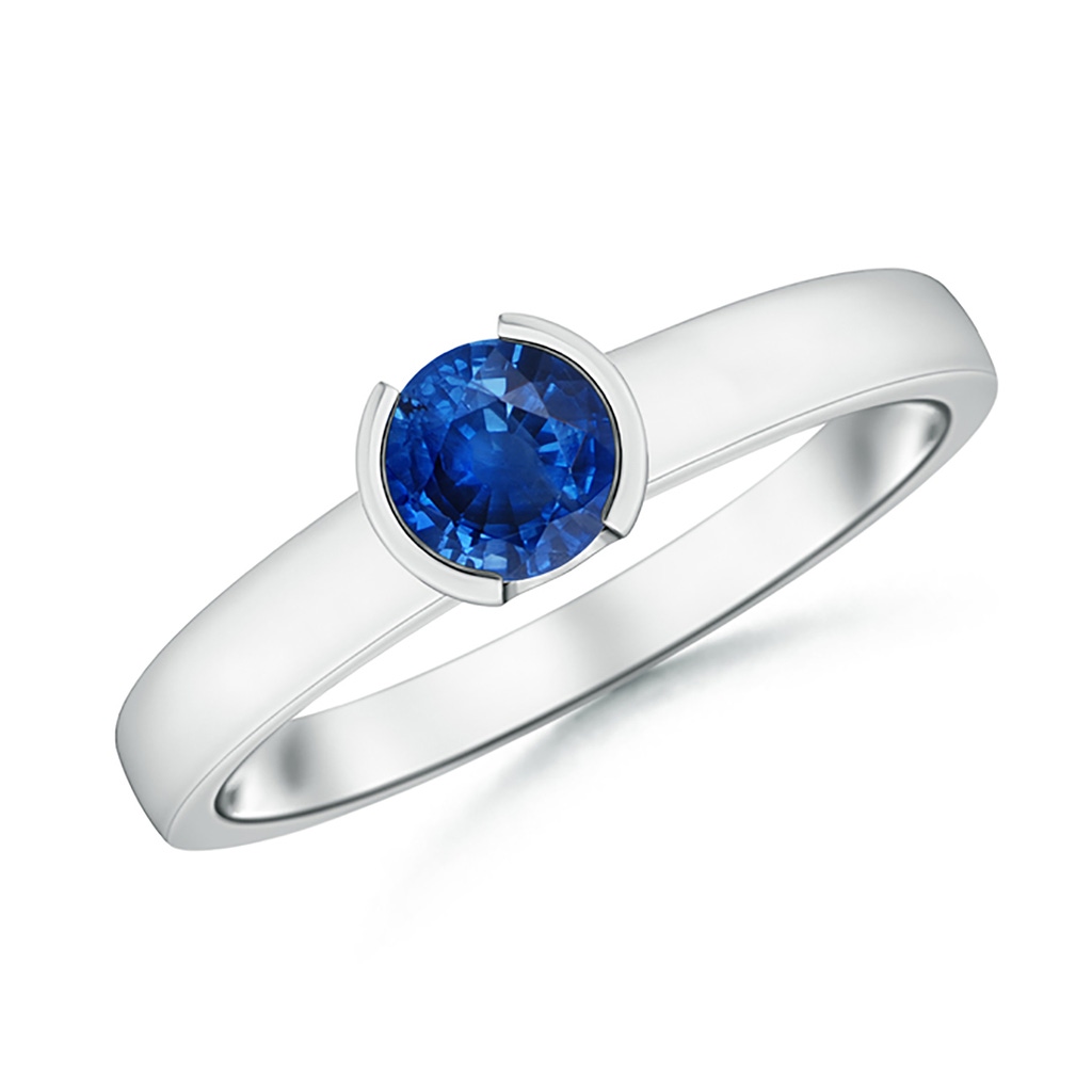 5mm AAA Semi Bezel-Set Sapphire Solitaire Engagement Ring in White Gold
