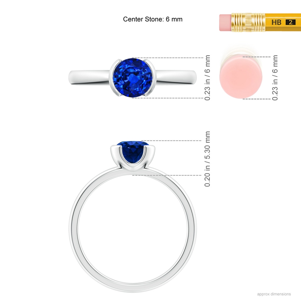 6mm AAAA Semi Bezel-Set Sapphire Solitaire Engagement Ring in White Gold ruler