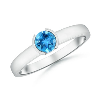 5mm AAA Semi Bezel-Set Swiss Blue Topaz Solitaire Engagement Ring in 9K White Gold