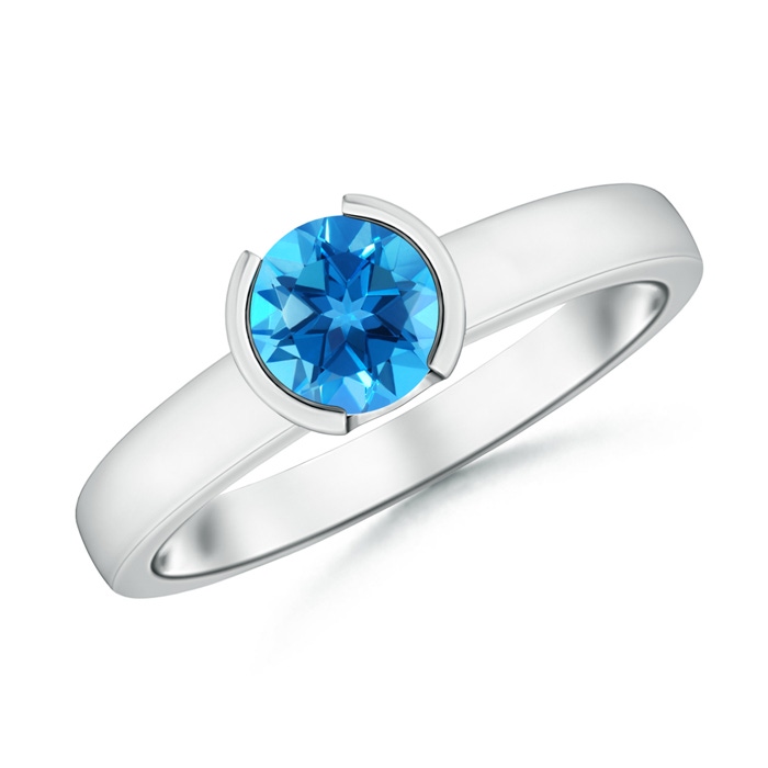 6mm AAAA Semi Bezel-Set Swiss Blue Topaz Solitaire Engagement Ring in White Gold