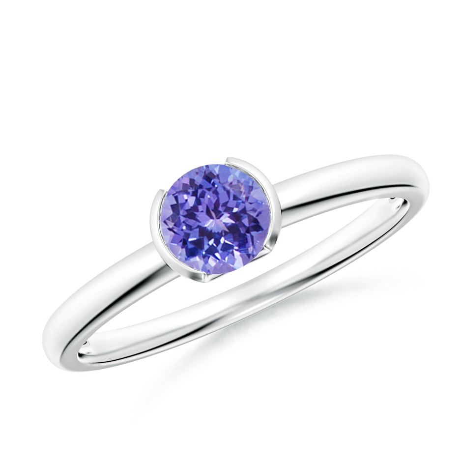 5mm AAA Semi Bezel-Set Tanzanite Solitaire Engagement Ring in White Gold 