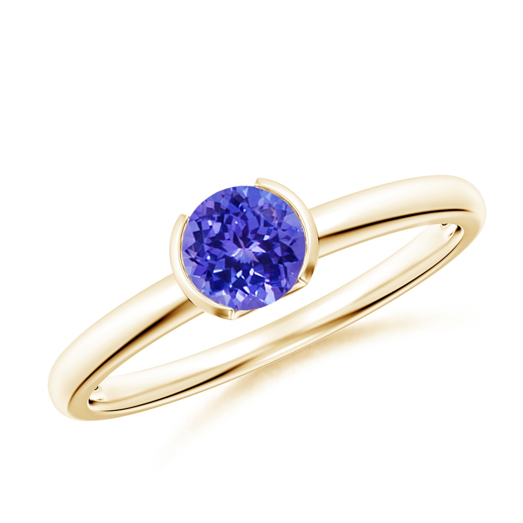5mm AAAA Semi Bezel-Set Tanzanite Solitaire Engagement Ring in Yellow Gold