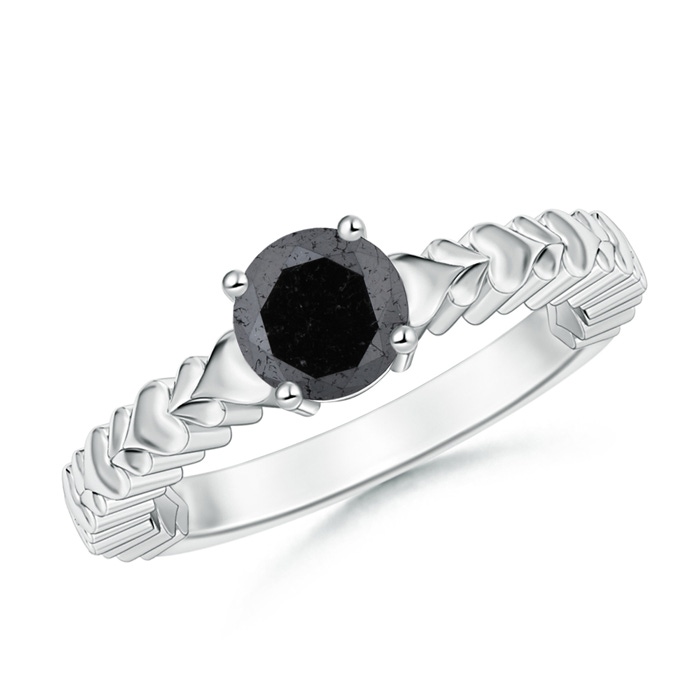 5.8mm A Round Enhanced Black Diamond Solitaire Ring with Heart Carving in White Gold 