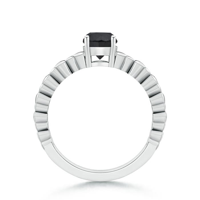 5.8mm AA Round Enhanced Black Diamond Solitaire Ring with Heart Carving in White Gold - side 1