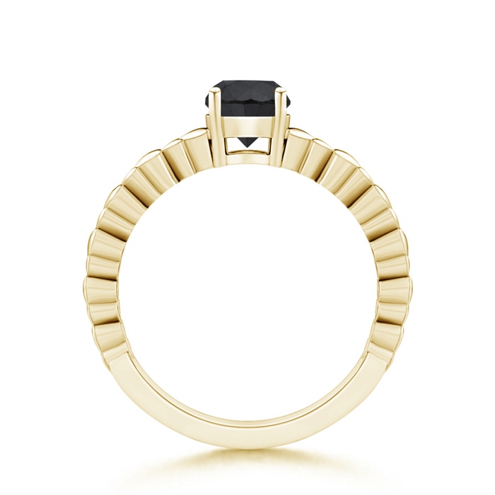 5.8mm AA Round Enhanced Black Diamond Solitaire Ring with Heart Carving in Yellow Gold product image