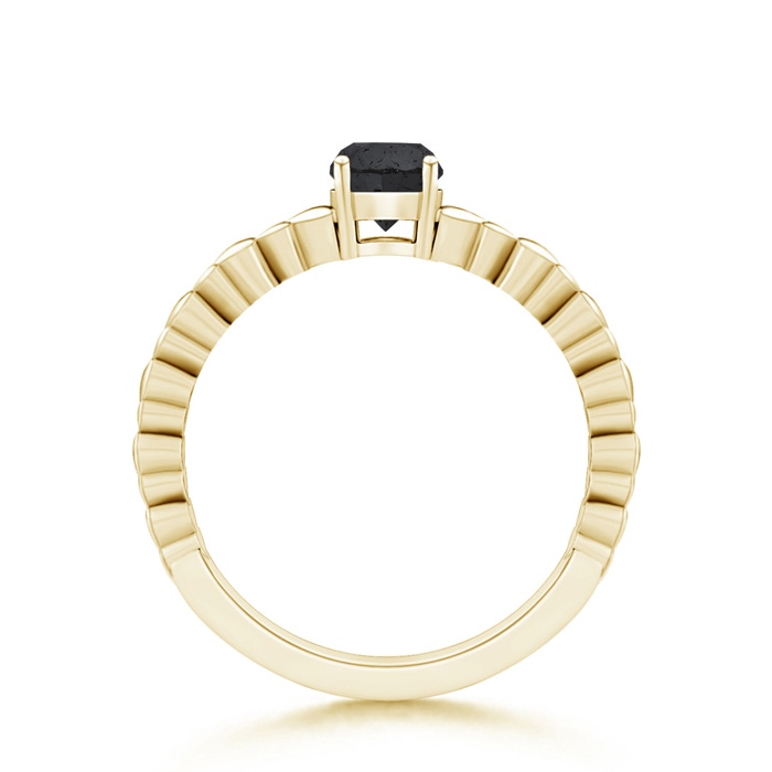 5mm A Round Enhanced Black Diamond Solitaire Ring with Heart Carving in Yellow Gold product image