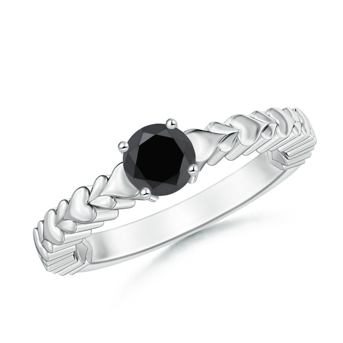 5mm AA Round Enhanced Black Diamond Solitaire Ring with Heart Carving in P950 Platinum