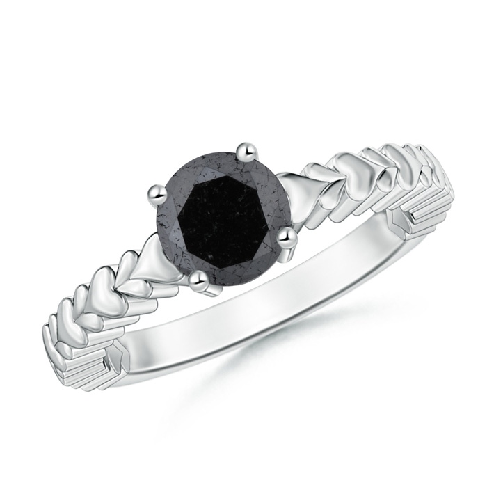 6.4mm A Round Enhanced Black Diamond Solitaire Ring with Heart Carving in White Gold 