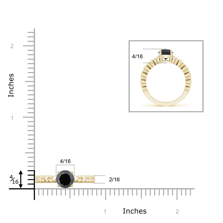 6.4mm A Round Enhanced Black Diamond Solitaire Ring with Heart Carving in Yellow Gold product image