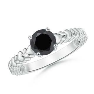 6.4mm AA Round Enhanced Black Diamond Solitaire Ring with Heart Carving in P950 Platinum