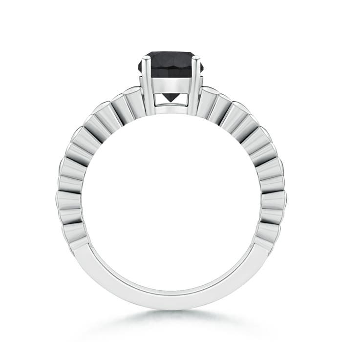 6.4mm AA Round Enhanced Black Diamond Solitaire Ring with Heart Carving in White Gold