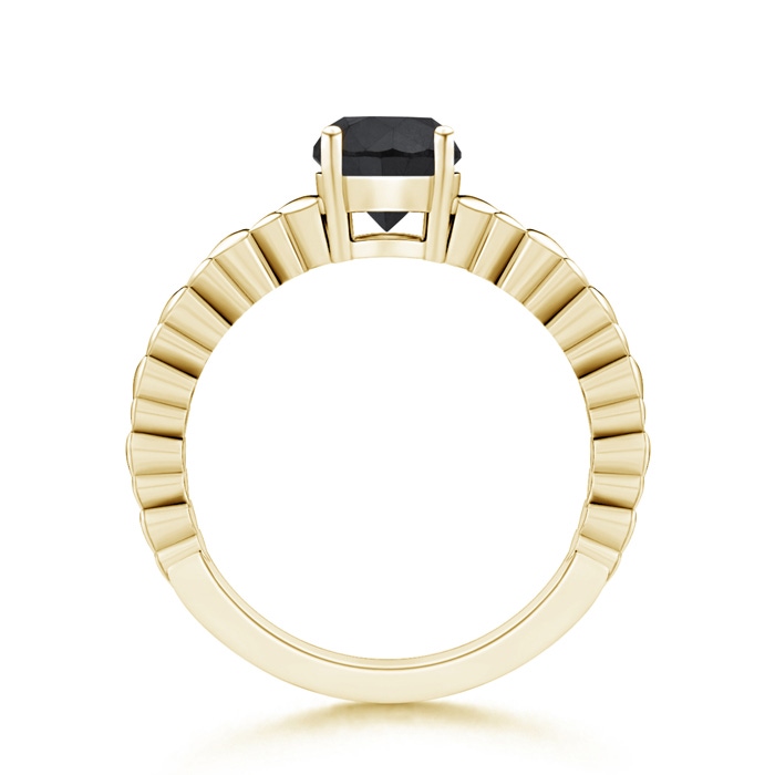 6.4mm AA Round Enhanced Black Diamond Solitaire Ring with Heart Carving in Yellow Gold product image