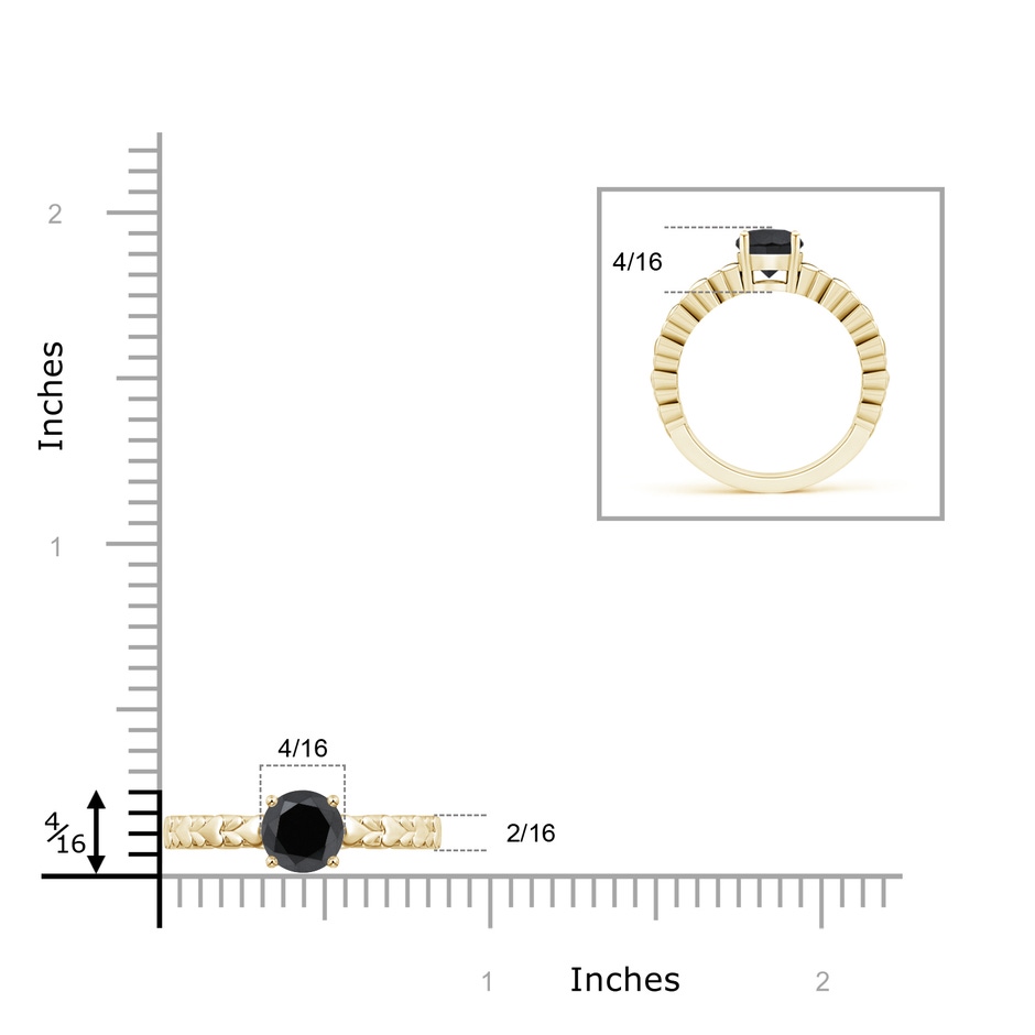 6.4mm AA Round Enhanced Black Diamond Solitaire Ring with Heart Carving in Yellow Gold product image