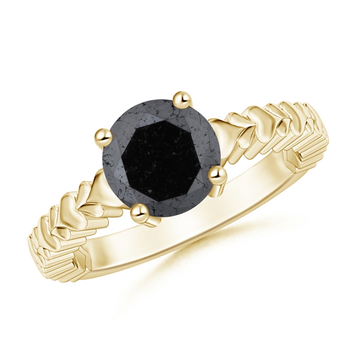 8mm A Round Enhanced Black Diamond Solitaire Ring with Heart Carving in Yellow Gold 