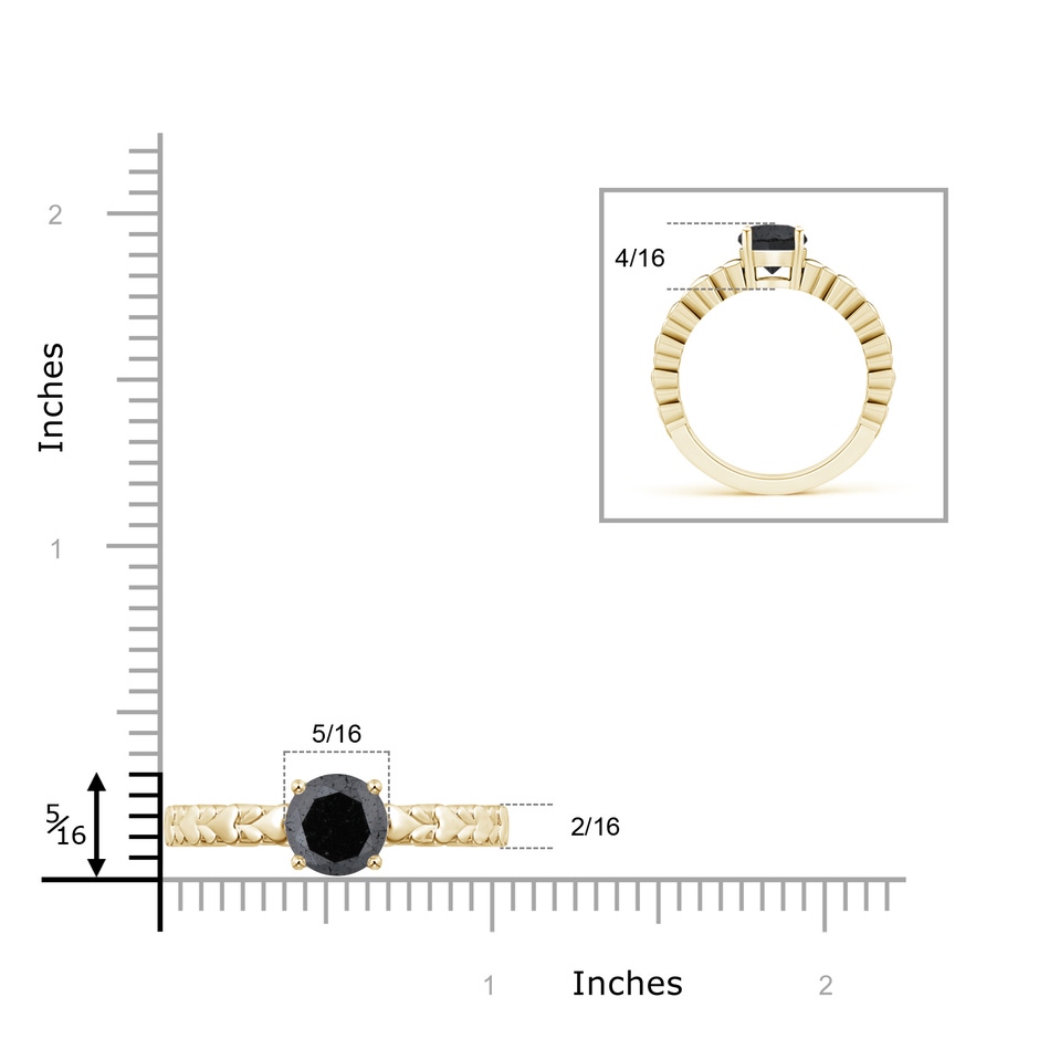 8mm A Round Enhanced Black Diamond Solitaire Ring with Heart Carving in Yellow Gold product image