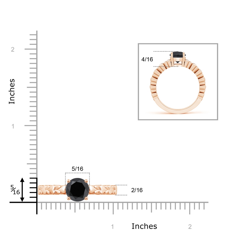8mm AA Round Enhanced Black Diamond Solitaire Ring with Heart Carving in Rose Gold product image
