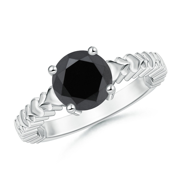 8mm AA Round Enhanced Black Diamond Solitaire Ring with Heart Carving in White Gold 