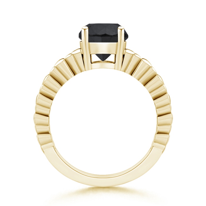 8mm AA Round Enhanced Black Diamond Solitaire Ring with Heart Carving in Yellow Gold product image
