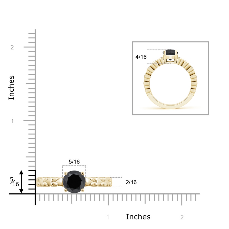 8mm AA Round Enhanced Black Diamond Solitaire Ring with Heart Carving in Yellow Gold product image