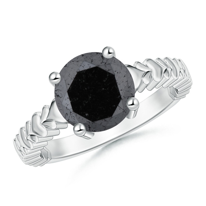 9.2mm A Round Enhanced Black Diamond Solitaire Ring with Heart Carving in White Gold 