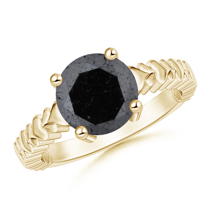 9.2mm A Round Enhanced Black Diamond Solitaire Ring with Heart Carving in Yellow Gold 