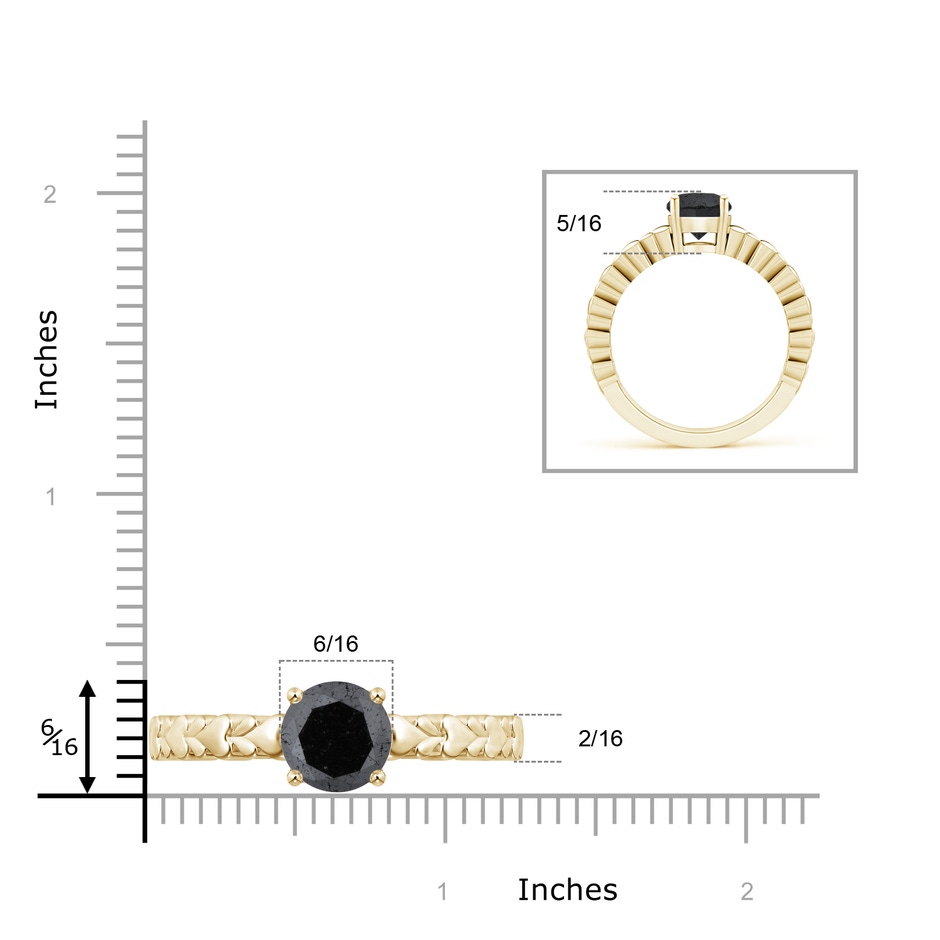 9.2mm A Round Enhanced Black Diamond Solitaire Ring with Heart Carving in Yellow Gold product image