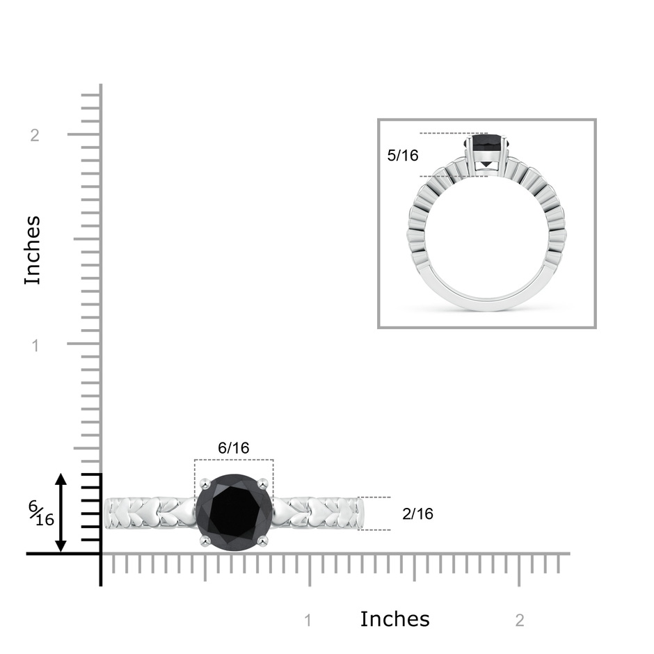 9.2mm AA Round Enhanced Black Diamond Solitaire Ring with Heart Carving in White Gold product image