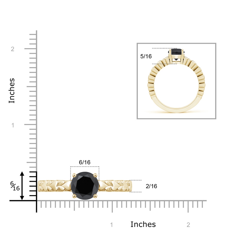 9.2mm AA Round Enhanced Black Diamond Solitaire Ring with Heart Carving in Yellow Gold product image