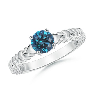 5.8mm AAA Round Blue Diamond Solitaire Ring with Heart Carving in P950 Platinum