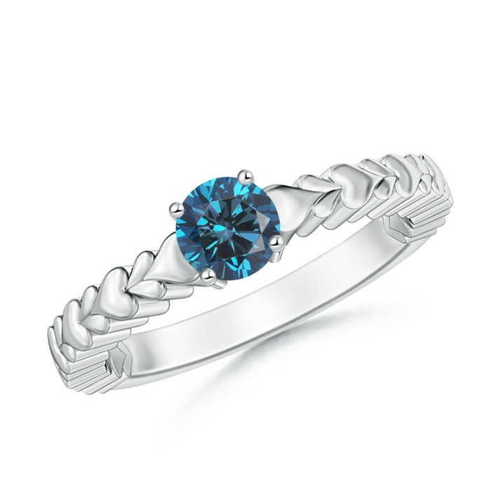 5mm AAA Round Blue Diamond Solitaire Ring with Heart Carving in P950 Platinum