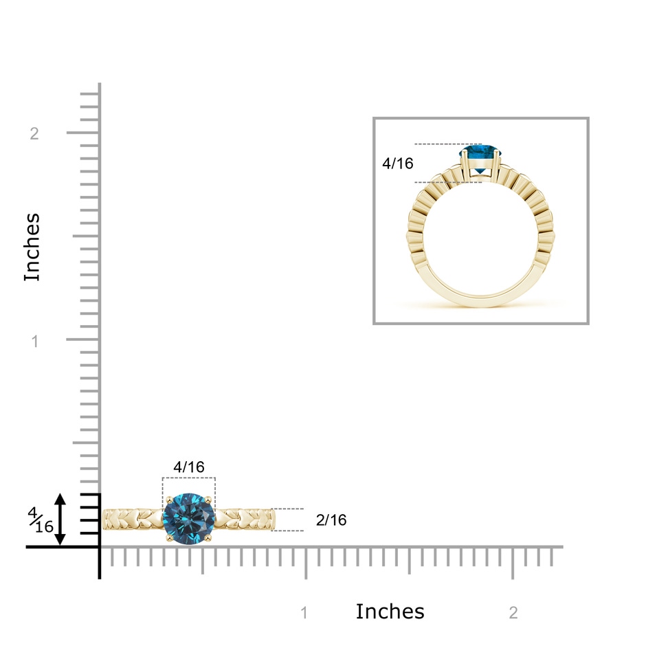 6.4mm AAA Round Blue Diamond Solitaire Ring with Heart Carving in Yellow Gold product image