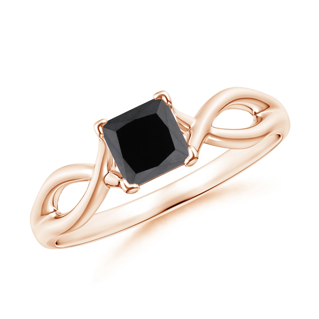 4.5mm AA Princess-Cut Solitaire Black Diamond Crossover Ring in Rose Gold