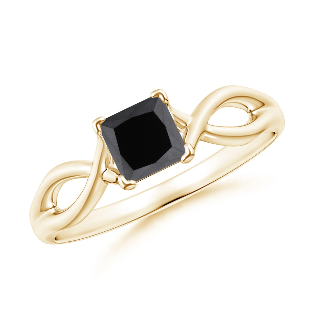 4.5mm AA Princess-Cut Solitaire Black Diamond Crossover Ring in Yellow Gold