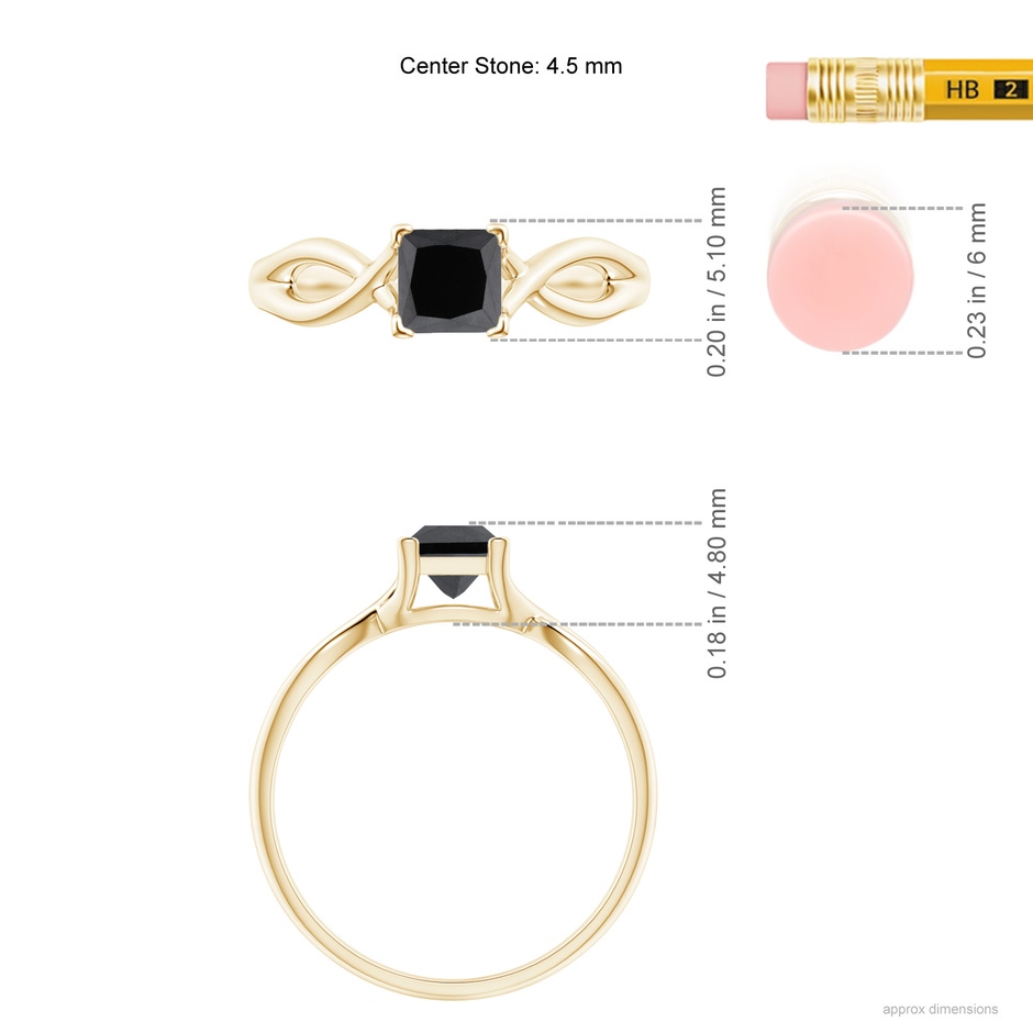 4.5mm AA Princess-Cut Solitaire Black Diamond Crossover Ring in Yellow Gold ruler