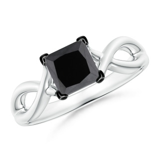 5.5mm AA Princess-Cut Solitaire Black Diamond Crossover Ring in P950 Platinum