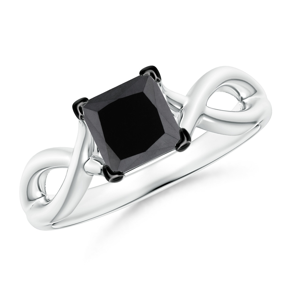 5.5mm AA Princess-Cut Solitaire Black Diamond Crossover Ring in White Gold
